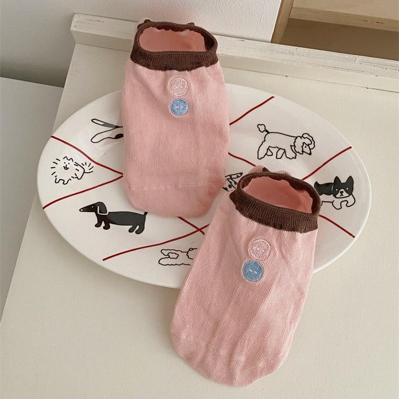 Ladies Spring and Summer Mesh Breathable Solid Color All Match Button Embroidery Silicone Non-slip Heel Socks