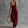 2026 Linnenmix Mouwloze V-hals Jumpsuit Hoge Taille Rechte Pijp Romper Dames Casual Straatkleding