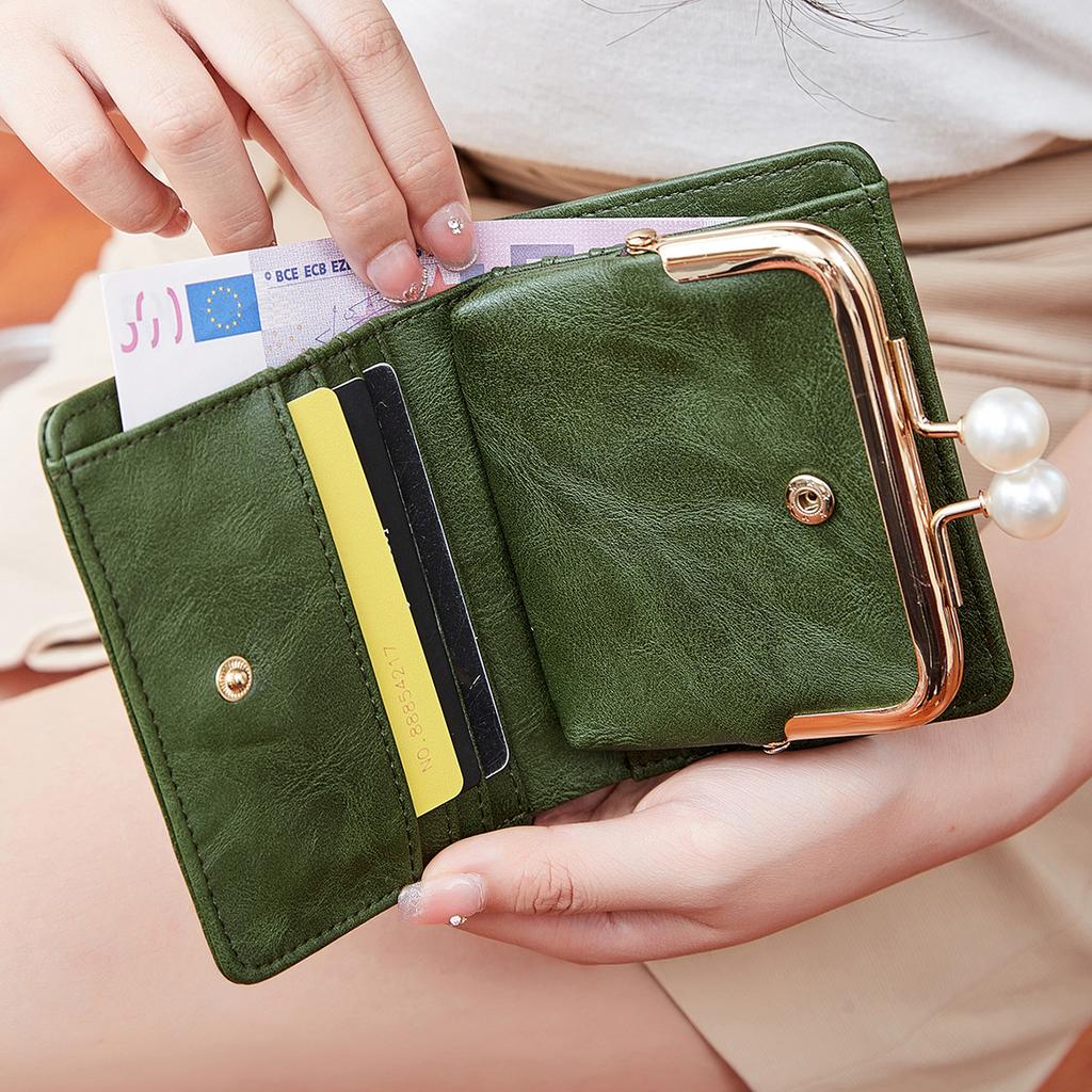 Neue Retro-Damen-Kurzgeldbörse, Perlenclip-Clutch, stilvolle und einfache multifunktionale Geldbörse