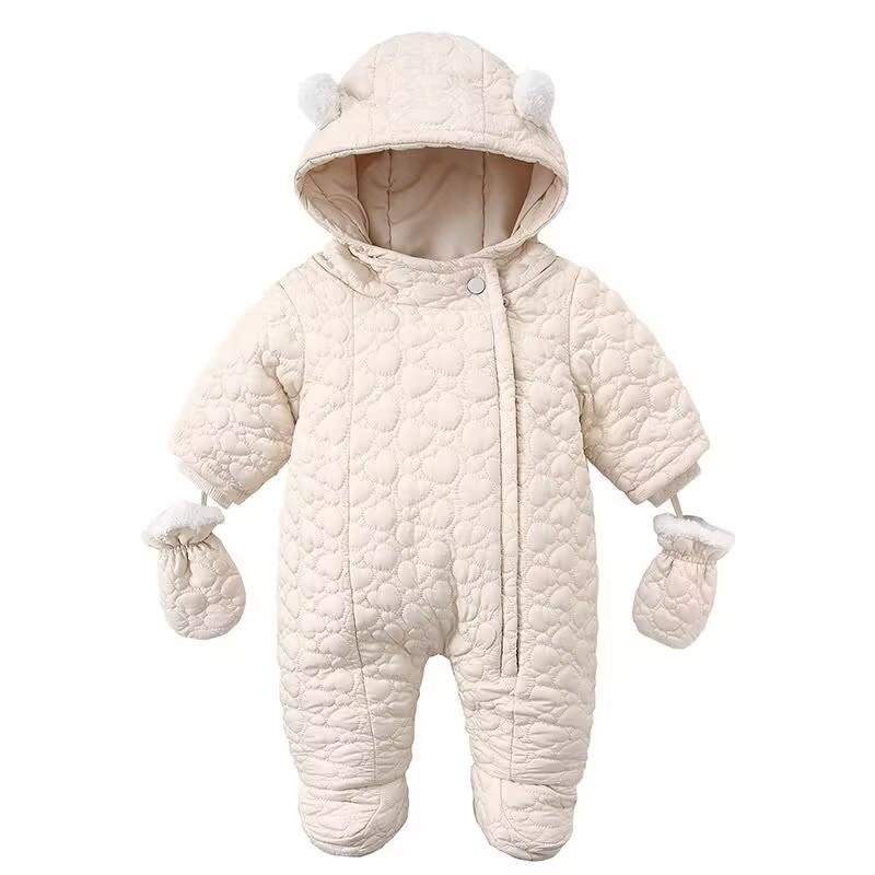 

Winter Childrens Thickened Down Bodysuit Baby Clothes Warm Hooded Fleece Jumpsuit 66 бежевый