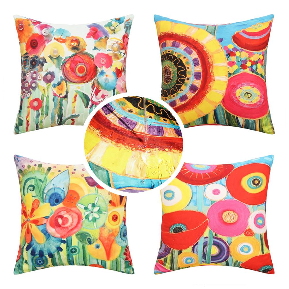 4pcs Decorative Throw Pillow Covers Pillowcase Flower Print Cushion Cover For Patio Garden Balcony 18x18inch