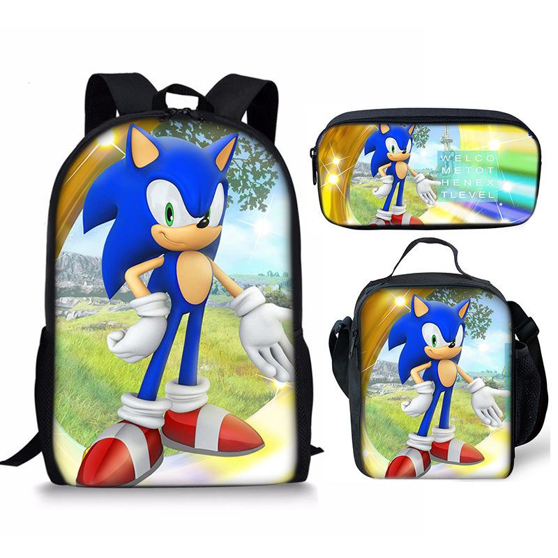 Backpack Sonic Elementary School Bag Lunch Bag Pencil Case Three-Piece Set