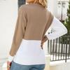 Womens Loose Fit Colorblock Knit Sweater Round Neck Long Sleeve Pullover Office Casual Wear