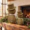Indoor Christmas Shelf Decorations Faux Rattan Snowman Figurine, Rustic Farmhouse Statue with Bow, Reusable Holiday for Indoors Hand-Woven Wicker
