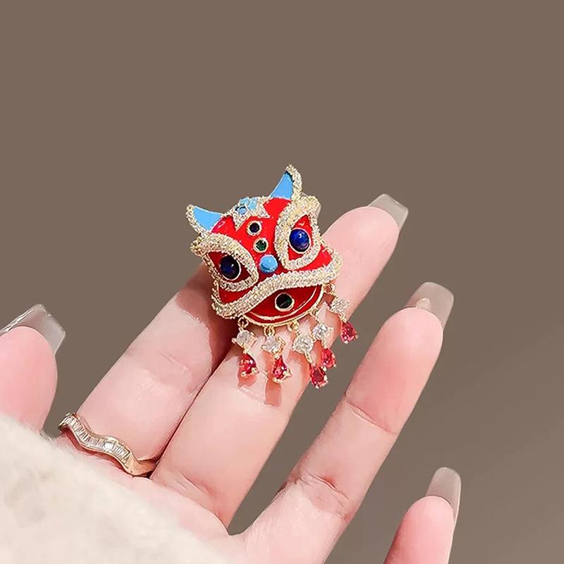 S Retro Lion Dance Brooches Chinese Style  Year Suit Pins Cartoon Exquisite Corsage Clothing Accessories Gifts
