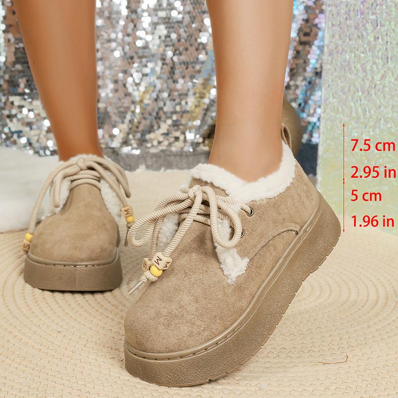Fashion New Thick Sole Lace Up Snow Boots Women Winter Warm Thicken Plush Ankle Boots Woman Plus Size 35-42 Non Slip Casual Cotton Shoes