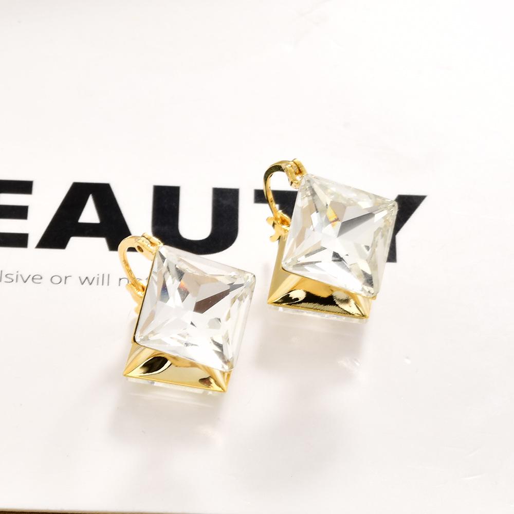 Stylish retro double-sided champagne square glass ear buckle high-end geometric niche design versatile earrings earrings