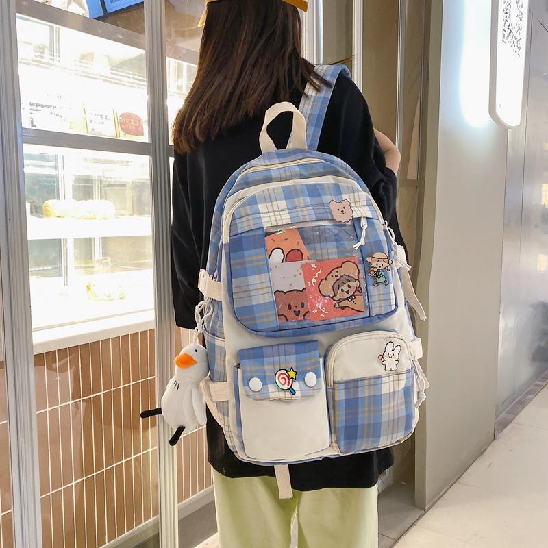 Schoolbag schoolbag for girls, grades 3 to 5 and 6, summer plaid cute girl, high school student, junior high school backpack