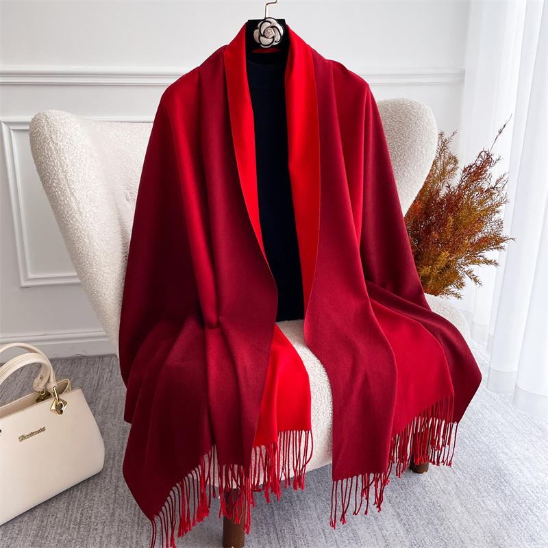 Fashion Solid Cashmere Warm Scarf for Women New Design Pashmina Winter Double Color Shawl Wraps Bufanda Tassel Blanket Poncho