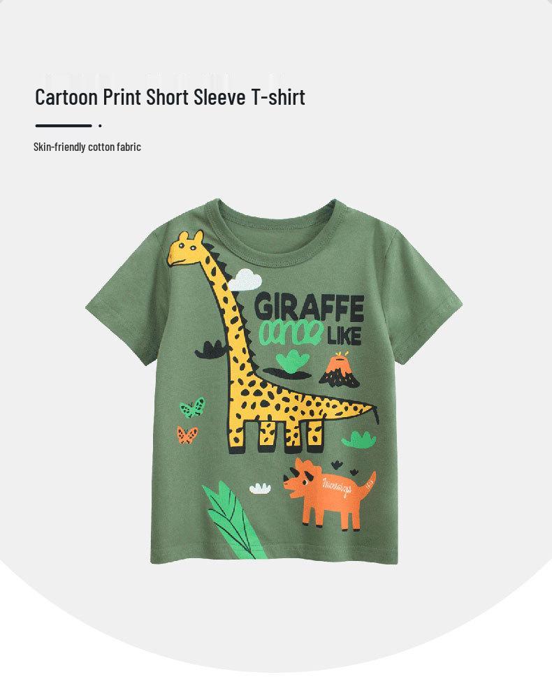 Kids' Cartoon Animal Print Summer T-Shirt - Korean Style Short Sleeve Top for 2026