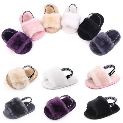 Baby Girls Spring and Winter Baby Shoes Cute Indoor Baby Fluffy Slippers Toddler Princess Breathable Simple Elastic Sandals