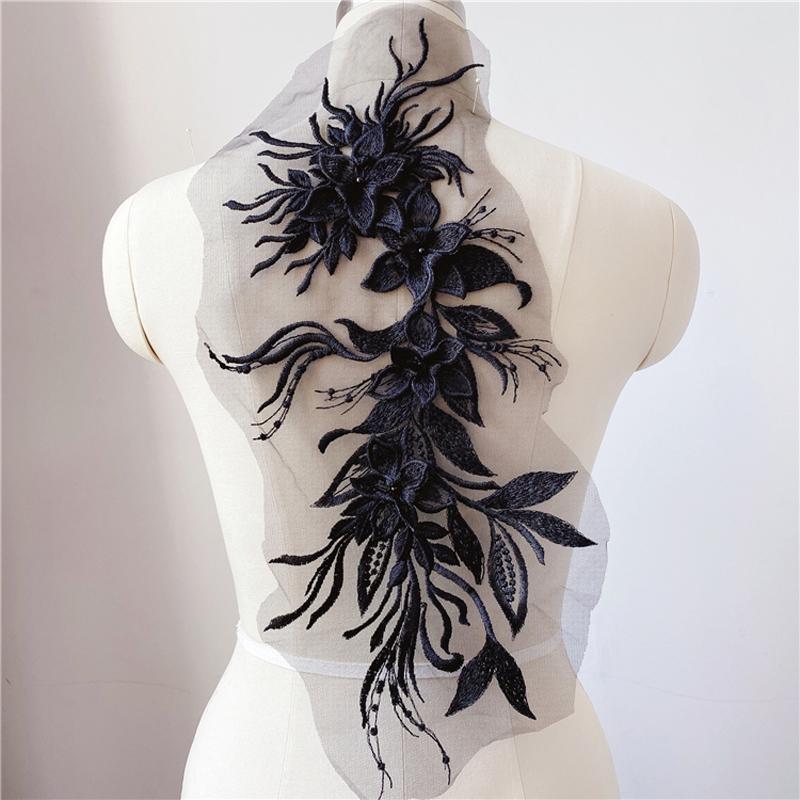 1Pc Flower Pearl Embroidery Applique Patch Sew On Hat Clothes For DIY Lace Fabric 47*16CM