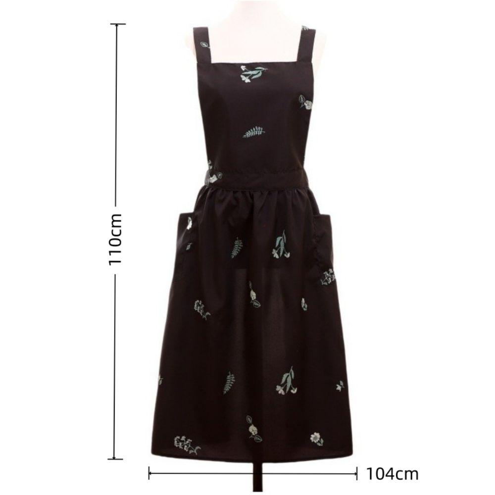 New Embroidery Flower Kitchen Apron Polyester Adjustable Cross-back Apron Oil-proof Pleated Style Dress Apron Cooking Activities