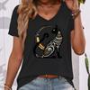 Flower and Leaf Print V-neck Women's Short-sleeved T-shirt
