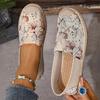 Retro Ink Floral Fisherman Shoes Women'S Lazy Slip-On Breathable Linen Shoes New Printed Grass Weave Shoes Soft Sole Anti-Slip Mom Shoes