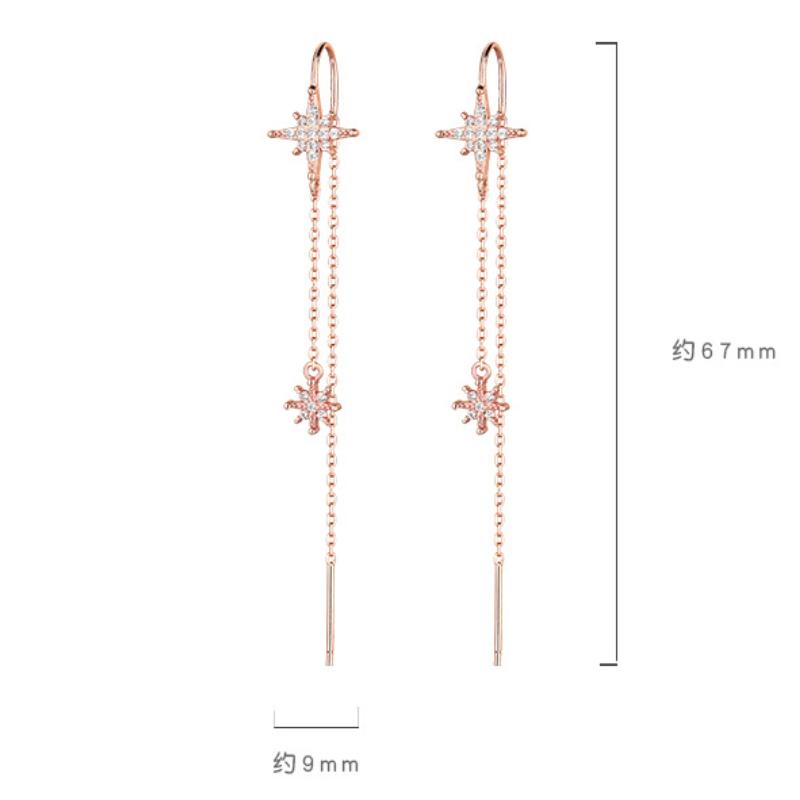 New 925 Silver Star Inlaid Zircon Earrings Ladies Temperament Long Tassel Earrings Simplicity Luxury Jewelry Silver Color Gifts