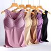 Winter-Thermoweste für Damen mit Brustpolstern, nahtloser Samt, schnelle Temperatursperre, V-Ausschnitt, schmale Passform, elastisch, ärmellos, Tanktop für Innenbekleidung