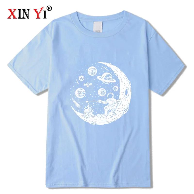 Mens Tshirt High Quality 100 Cotton Funny Astronaut Moon Barbecue Print Casual Loose Cool Men Oneck Tshirt Tee Tops