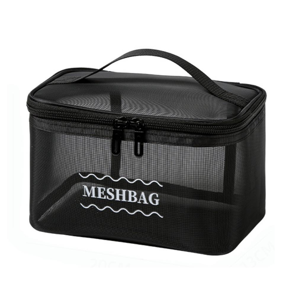 New Mesh Cosmetic Bag Translucent Large Capacity Travel Storage Bag Zipper Lightweight Toiletry Bag