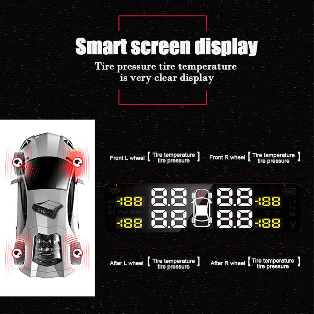 Car TPMS External Tire Pressure Gauge Monitoring System Alarm 4 Sensors Solar Powered Digital LCD Display Security Alarm Systems