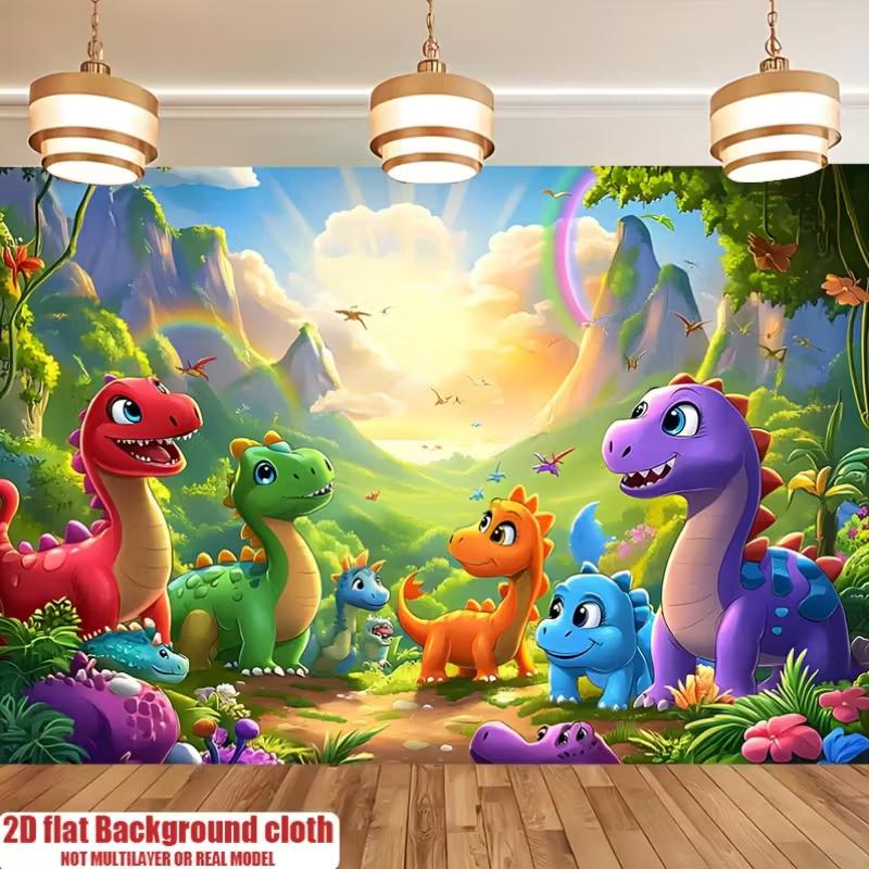 

Cute Cartoon Dino Tapestry, Rainbow Mountain & Jungle Wall Hanging, Bright Prehistoric Animal Wall Decor for Kids Room 47.2x31.5inch/120*80cm