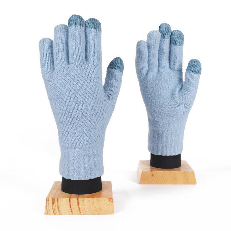 Winter Knitted Gloves for Women Double Layer Plus Velvet Thickened Touch Screen Gloves for Riding Cold Warm Gloves for Men