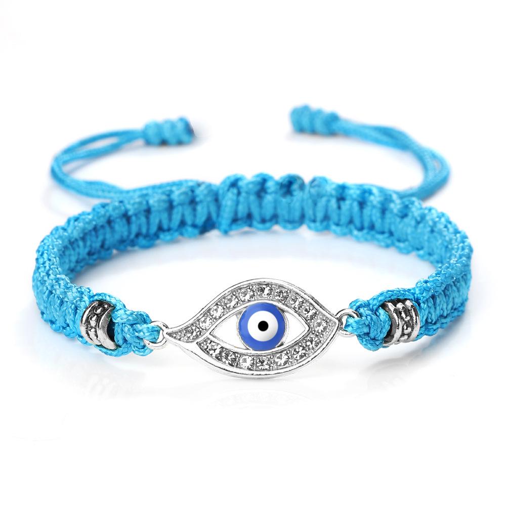 Boho-Handgefertigtes Blaues Strassstein-Böser Blick-Armband mit Rotes Nylonband