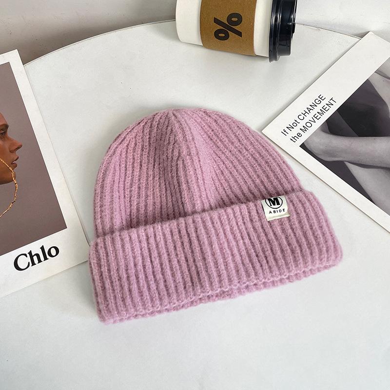M Standard Knitted Hat Women's Winter Thickened Warm Cold Hat Showing Face Small Couple Versatile Outdoor Cold Wool Hat