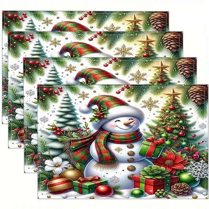 New Christmas Linen Square Placemat - Festive Party Tablecloth Decor, Beautify Coffee Table Mat.