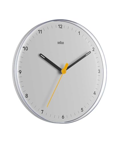 BRAUN Analog Wall Clock, White, 23cm Diameter, BC26W
