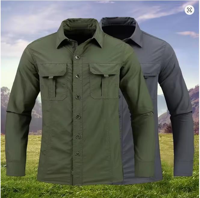 Men Shirt Outdoor Workwear Shirt for Men Quick Dry Breathable Waterproof Long Sleeve Top with Big Pockets Lapel Plus for Spring Autumn