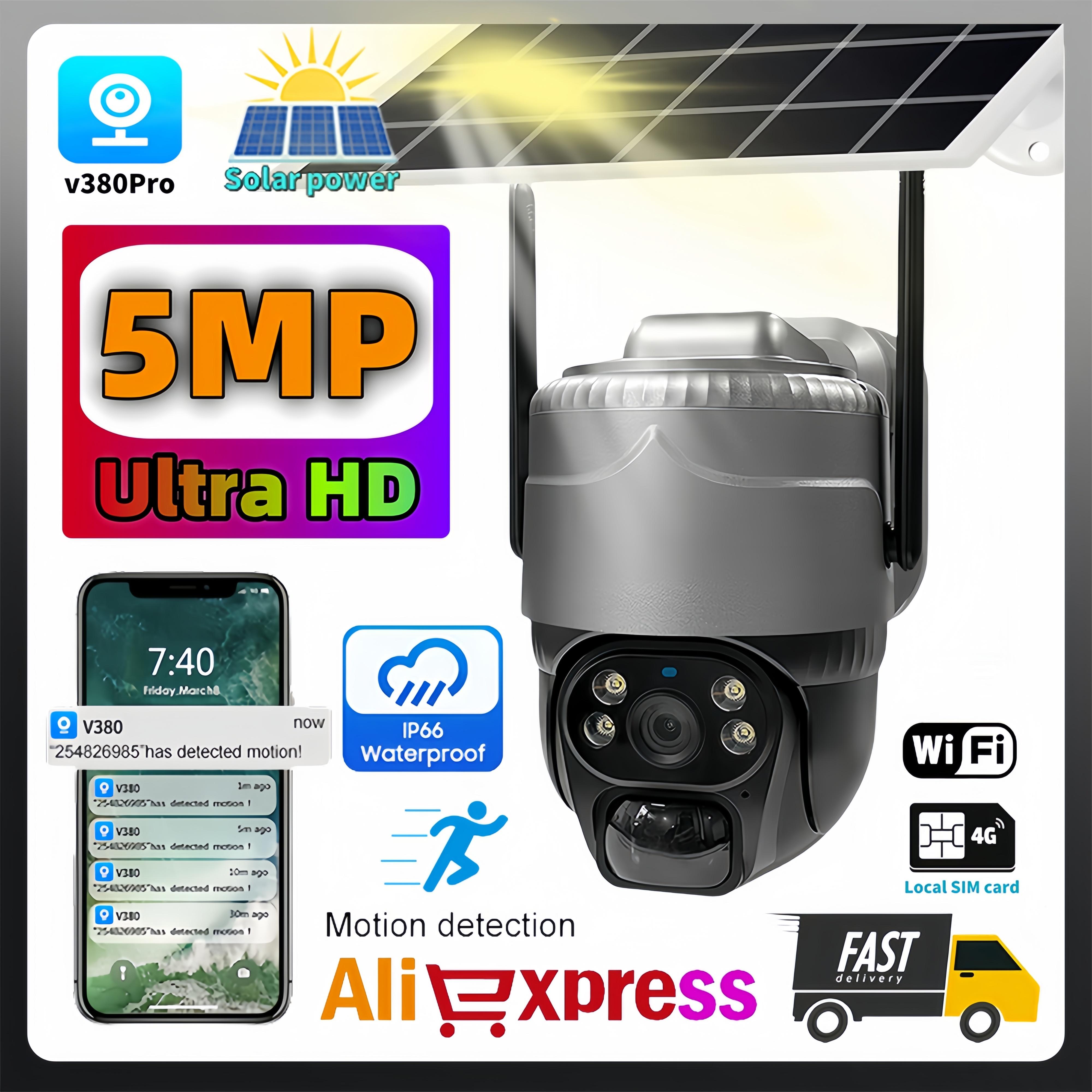 

V380 Pro PIR Detection PTZ Бездротова зовнішня камера спостереження Wifi 4G SIM Сонячна панель IP Автоматичне відстеження CCTV дика орхідея кольору