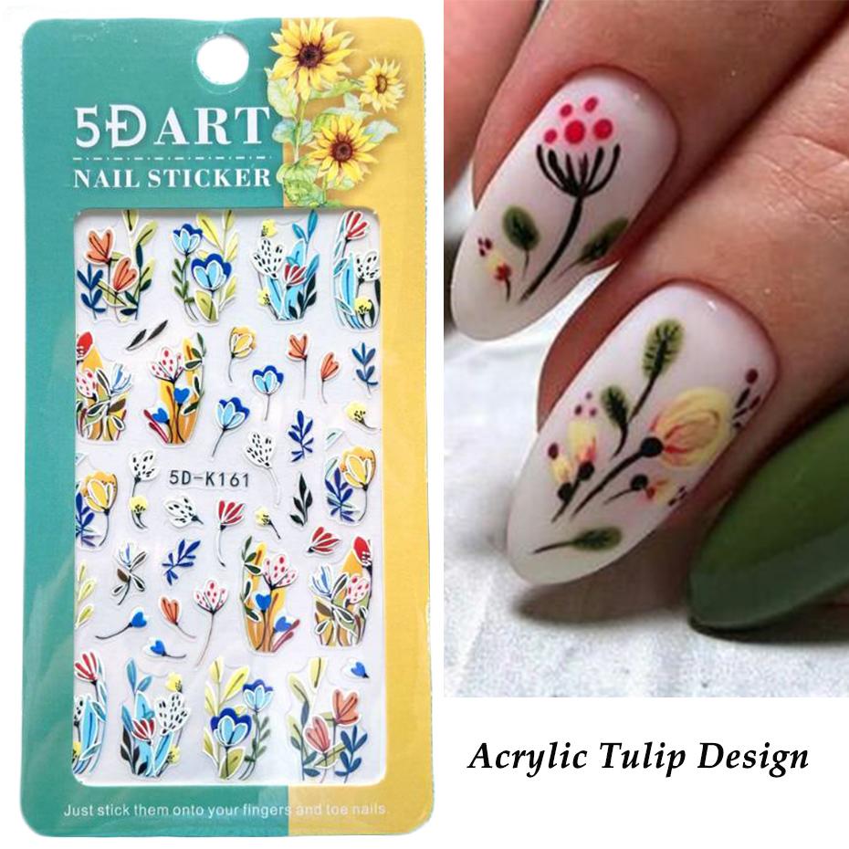 5D geprägte Nagelkunstaufkleber, weiße Blumen-Nagelabziehbilder, Gravur floraler Nagelschieber-Spitzen
