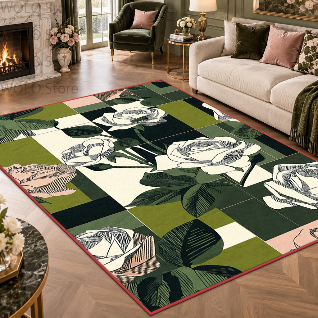 Modern Abstract Camellia Geometric Floral Area Rug Soft Plush Durable Living Room Carpet Easy Clean Floor Mat Decoration Home