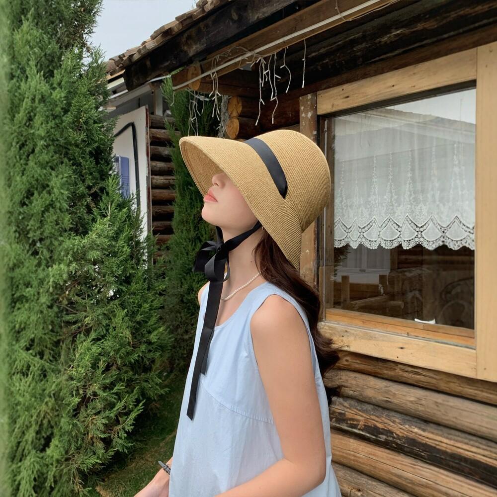 French sunscreen straw hat women's summer big brim sun hat beach foldable versatile hat women's sunscreen hat summer