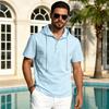 Men's Linen Short Sleeve T-Shirt Beach Casual Hooded Shirt Pure Color Shirt Comfortable Lightweight Breathable Summer Top