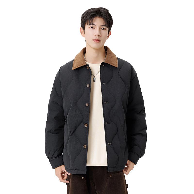 Winter-Daunenjacke für Herren 2025 mit Farbblock-Design und Reverskragen – Schlicht, locker, warm, im Landhausstil für Paare