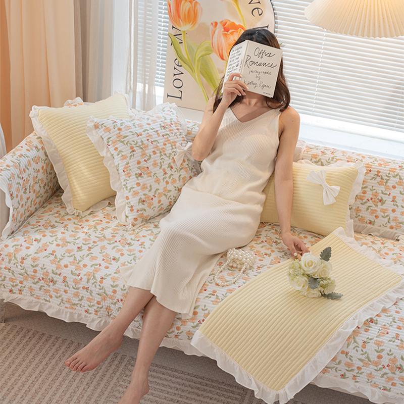 Pastoral Floral Pattern Sofa Cover Non-Slip Cotton Sofa Cushion Four Seasons Universal Sofas Towel Home Decoration Slipcover