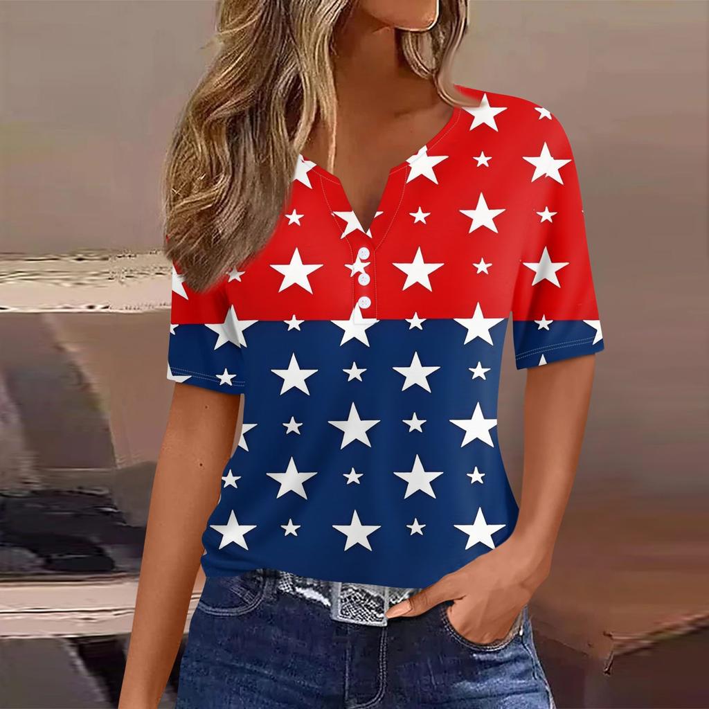 Women's T Shirt Tee Print Button Short Sleeve Daily Weekend Fashion Basic V- Neck Regular Top