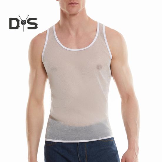 Men's Mesh Tank Top Sleeveless Glittery Transparent Vest Casual See Through Muscle Tee Shirt for Daily Wear Gym Fitness