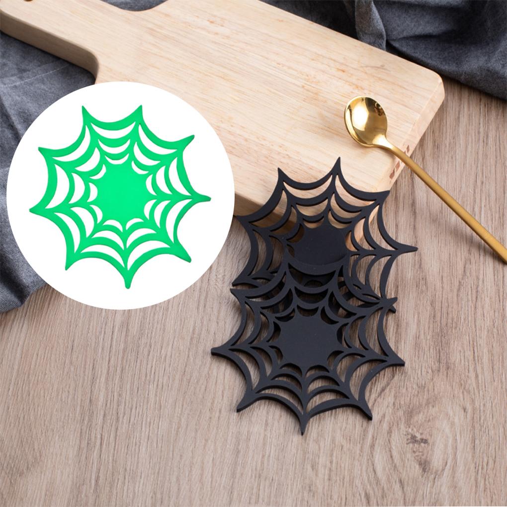 5piece PVC Spider Web Coasters - Non-toxic And Hot-resistant Spooky Vibe Halloween Themed Placemats