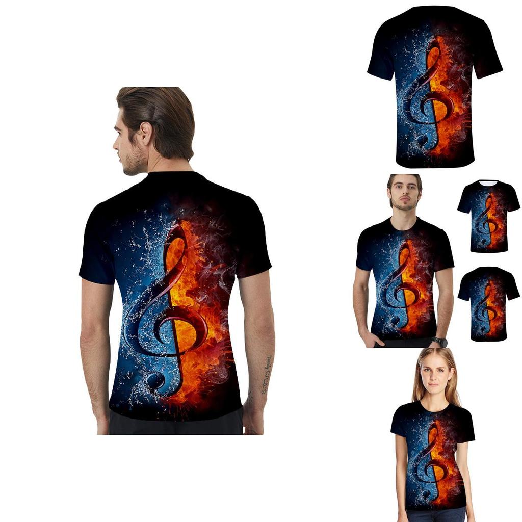 Stylish Mens Ice Fire Music Note 3d Printed Short-sleeved O-neck Casual Tee