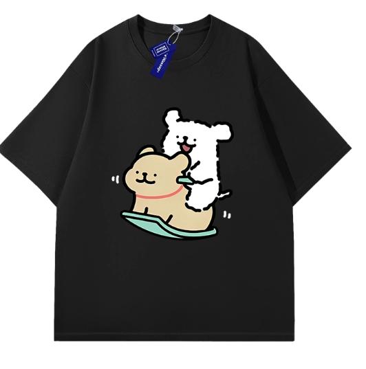 MINISO Cute Cartoon Maltese Line Dog Printed Tshirt Shortsleeve Women Men Couple Casual Loose Versatile Hotselling Tees