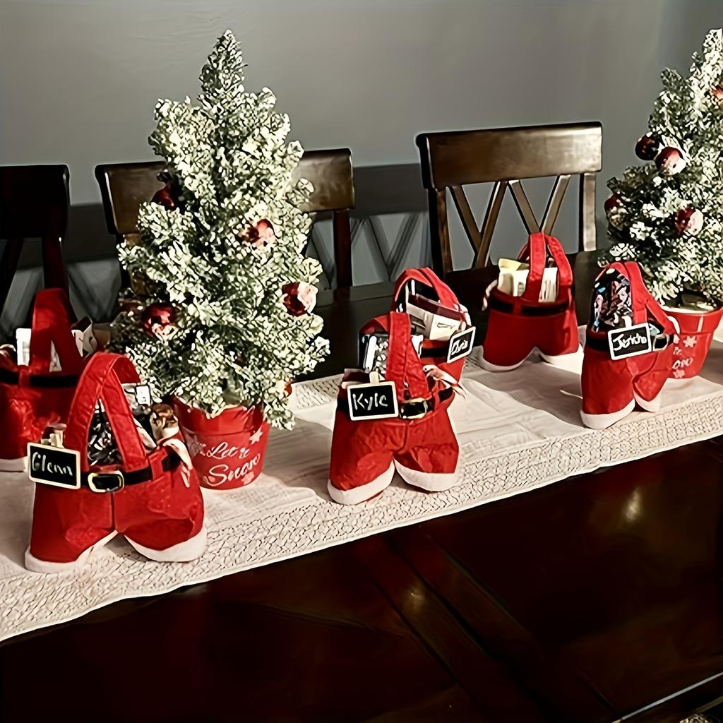 6pcs Festive Christmas Santa Claus Pants Candy Bags - Red Polyester Gift Bags with Black Buckle, for New Year & Holiday Treats