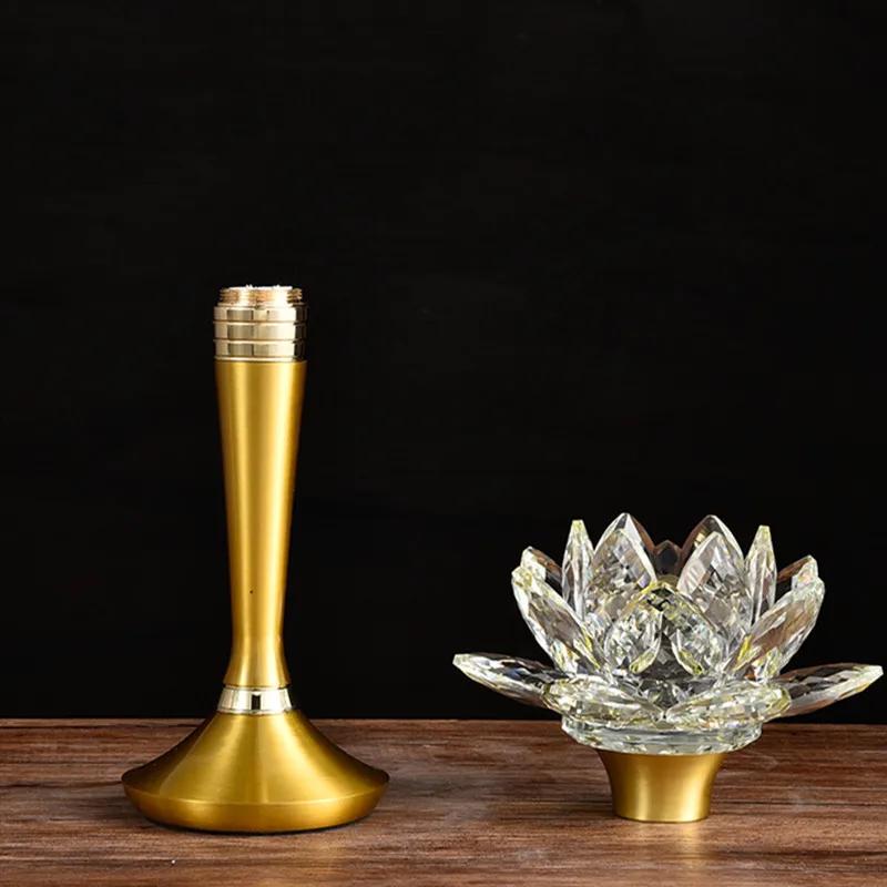 2pcs Chinese Crystal Candle Holder Ornaments Colorful Simulated Candlestick Buddha Hall Worship Home Decor Buddhist Accessories