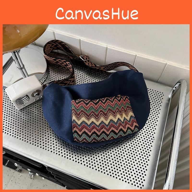Stylish Tribal Canvas High Capacity Leisure Bag 2024 New Korean Winter Striped Fanny Pack Shoulder Crossbody Bag Coffee