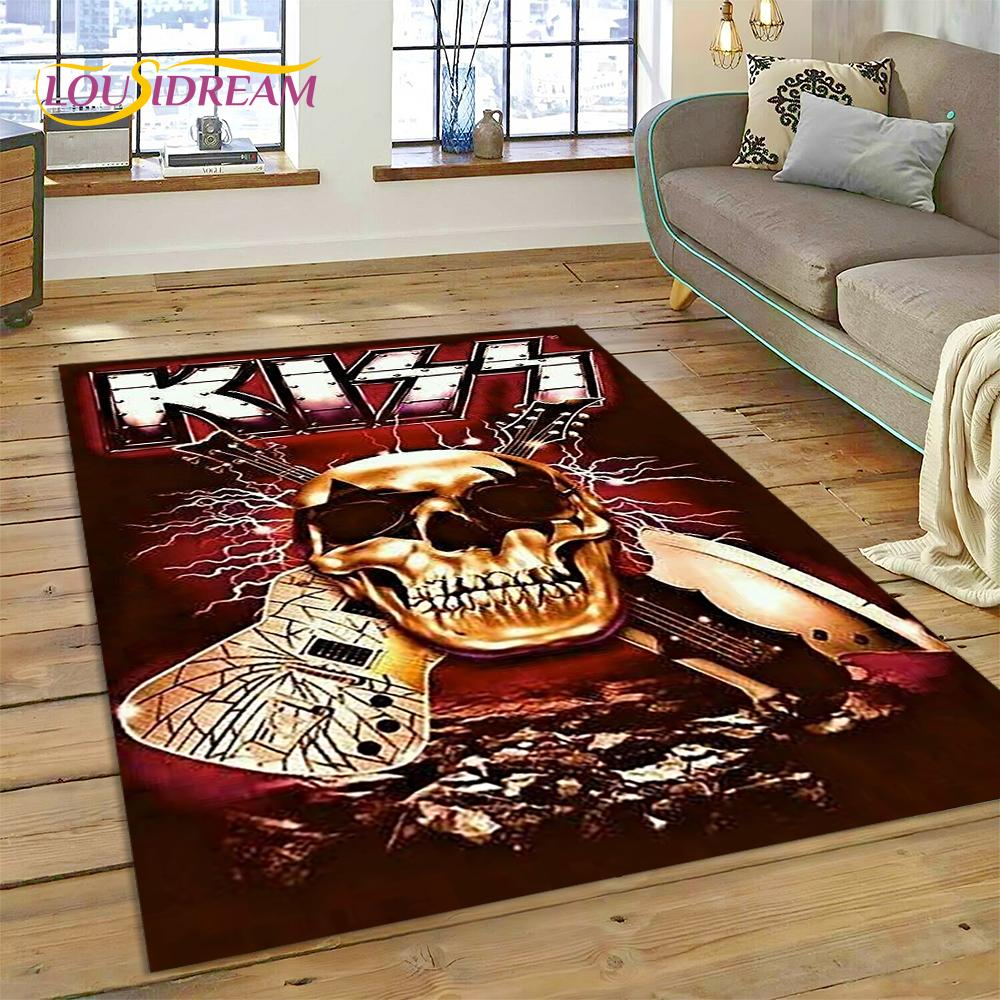 Nejnovější Koberec s motivem kapely Kiss Rock Heavy Metal pro Obývací pokoj Ložnici Domácí Dekorace, Protiskluzová Podložka Dekorace pro Pohovku Rohožka