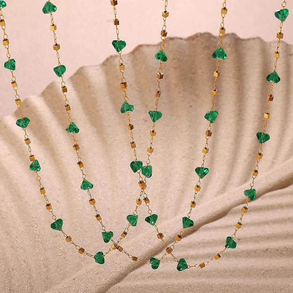European and American Necklaces High-end Light Luxury Niche Irregular Green Crystal Collarbone Chain Female 2026 45CM
