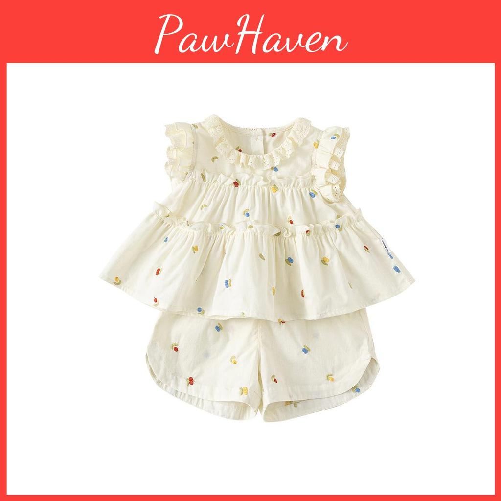 Girl Girl Short Sleeve Outfit With Floral Pattern And Soft Cotton Material For Kids Ages 3 To 8