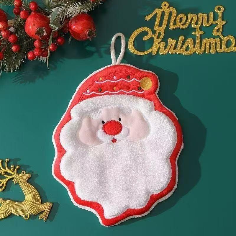 

Cute Christmas Cleaning Towel Coral Velvet Hand Towel Snowman Bathroom Hanging Absorbent Dishcloth Soft Cleaning Cloth Rag A2